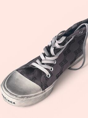 Balenciaga Charcoal Brown Logo High-Top Sneaker with White Toe